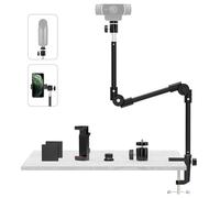 KDD Webcam Stand Camera Mount with Phone Holder & 5/8" Screw, 22in Flexible Projector Stand Gooseneck Desk Mic Stand for Logitech C922 C930e C920 C925e C615 C960 Brio 4K, Blue Yeti Snowball Ice