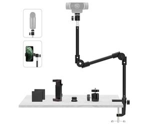 KDD Webcam Stand Camera Mount with Phone Holder & 5/8" Screw, 22in Flexible Projector Stand Gooseneck Desk Mic Stand for Logitech C922 C930e C920 C925e C615 C960 Brio 4K, Blue Yeti Snowball Ice