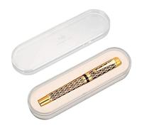 KDEGK 100 Centennial Resin Hollow Series Fountain Pen Golden Clip Business Office Gift Pen Stationery School Supplies(Light Grey,Bent)