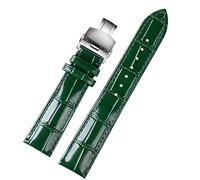 KDEGK 18mm 20mm 22mm Bamboo Pattern soft cowhide Strap Men Butterfly Buckle Ostrich leather Green Watchband Bracelet(B silver Folding,16mm)