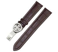 KDEGK 19mm 20mm 21mm 22mm Real Leather Watch Strap，For Patek Philippe AQUANAUT PP 5167A Cowhide Watchband Butterfly Buckle(Brown white silver,20mm)