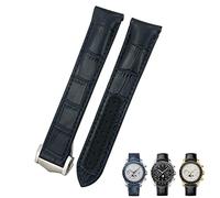 KDEGK 19mm 20mm 21mm Curved Leather Cowhide Watch Band Fit for Omega Speedmaster Seamaster 300 AT150 Sxwatch Watch Strap(Blue blue line,21mm)