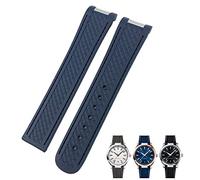 KDEGK 19mm 20mm Curved End Rubber Watchband Fit for Omega Seamaster 300 AT150 Aqua Terra 8900 Speedmaster Silicone Watch Strap Tools(Blue Blue No clasp,19mm)