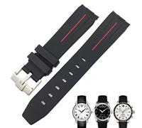 KDEGK 19mm 20mm Curved End Rubber Watchband for Tissot 1853 for Lelocle PRC200 for Rolex Submariner for Hamilton for Omega Waterproof Watch Strap(Black Red 1,20mm)