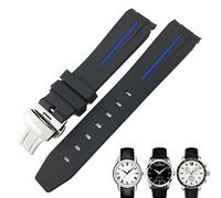 KDEGK 19mm 20mm Curved End Rubber Watchband for Tissot 1853 for Lelocle PRC200 for Rolex Submariner for Hamilton for Omega Waterproof Watch Strap(Black Blue,19mm)
