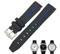 KDEGK 19mm 20mm Curved End Rubber Watchband for Tissot 1853 for Lelocle PRC200 for Rolex Submariner for Hamilton for Omega Waterproof Watch Strap(Black Blue 1,19mm)