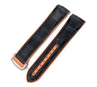 KDEGK 19mm 20mm Nylon Rubber Watchband 21mm 22mm For Omega Seamaster 300 AT150 Speedmaster 8900 PlanetOcean Leather Strap(Black leather orange,21mm)
