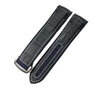 KDEGK 19mm 20mm Nylon Rubber Watchband 21mm 22mm For Omega Seamaster 300 AT150 Speedmaster 8900 PlanetOcean Leather Strap(Blue leather white,21mm)