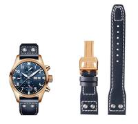 KDEGK 20 21 22mm Genuine Leather Rivets Watchband For IWC Big Pilot Spitfire Brown Black Blue Cowhide Watch Strap(Blue rose buckle,20mm)