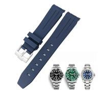 KDEGK 20mm 21mm 22mm Curved End Rubber Silicone Watchband For Rolex Submariner Daytona Waterproof Watch Strap(Blue blue line,20mm)