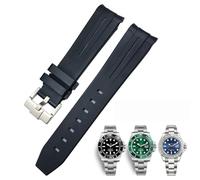 KDEGK 20mm 21mm 22mm Curved End Rubber Silicone Watchband For Rolex Submariner Daytona Waterproof Watch Strap(Black,21mm)