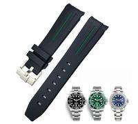 KDEGK 20mm 21mm 22mm Curved End Rubber Silicone Watchband For Rolex Submariner Daytona Waterproof Watch Strap(Black green line,21mm)