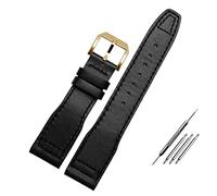 KDEGK 20mm 21mm Brown Black Men Watchband For IWC Pilot Mark XVIII IW327004 IW377714 Watch Strap Calf Genuine Leather Bracelet(Black line Gold,21mm)