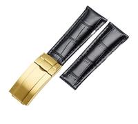 KDEGK 20mm Calf Watch Bands Strap For Rolex Datejust Day Date Genuine Cowhide Leather Straps Watch Bracelet For Daytona Folding Clasp(Black gold)