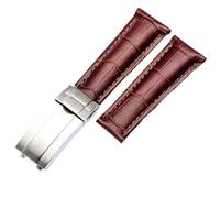 KDEGK 20mm Calf Watch Bands Strap For Rolex Datejust Day Date Genuine Cowhide Leather Straps Watch Bracelet For Daytona Folding Clasp(Brown Silver)