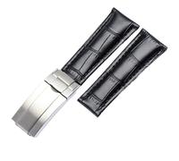 KDEGK 20mm Calf Watch Bands Strap For Rolex Datejust Day Date Genuine Cowhide Leather Straps Watch Bracelet For Daytona Folding Clasp(Black Silver)