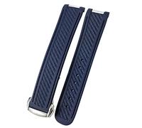 KDEGK 20mm Rubber Silicone Watch Strap Fit For Omega Moon Watch Speedmaster AT150 Seamaster 300 Steel Buckle Watchband Bracelets Rose Gold Buckle(Blue Blue 1,Black Buckle)