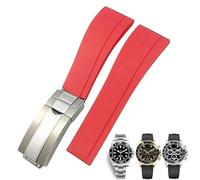 KDEGK 20mm Rubber Watchband For Rolex Daytona Submariner GMT Yacht-Master OYSTERFLEX Silicone Strap Deployment Buckle(Red,20mm Silver buckle)