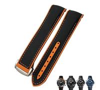 KDEGK 21mm 22mm Rubber Nylon Watch Band 19mm 20mm for Omega Strap Planet Ocean Seamaster 300 Rubber Bracelet(Black Nylon Orange,19mm)