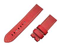 KDEGK 22mm 24mm 26mm thick vintage Genuine real cow Leather Watchband Handmade Men For Panerai strap Man buckle(Red strap,22mm silver buckle)