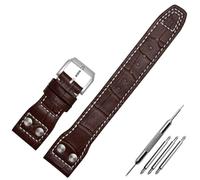 KDEGK 22mm Real Leather Nylon Rivets Watchband，For IWC SPITFIRE Big Pilot's Watch IW5009 Cowhide Strap(B-Brown silver pin)