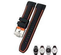 KDEGK 23mm 24mm Rubber Silicone Watch Strap Fit for Tissot T035 T035627 Butterfly Buckle Replacement Black Blue Curved End Watch Bands(Black orange 1,24mm golden clasp)