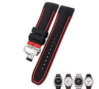 KDEGK 23mm 24mm Rubber Silicone Watch Strap Fit for Tissot T035 T035627 Butterfly Buckle Replacement Black Blue Curved End Watch Bands(Black red,24mm rose clasp)
