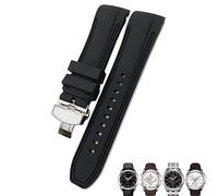 KDEGK 23mm 24mm Rubber Silicone Watch Strap Fit for Tissot T035 T035627 Butterfly Buckle Replacement Black Blue Curved End Watch Bands(Black black,23mm silver clasp)