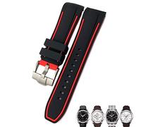 KDEGK 23mm 24mm Rubber Silicone Watch Strap Fit for Tissot T035 T035627 Butterfly Buckle Replacement Black Blue Curved End Watch Bands(Black red 1,23mm golden clasp)