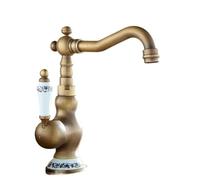 KDEGK Antique Brass Rotating Spout Basin Faucet, Dual-Handle Deck-Mounted Mixer Tap for Vintage Bathroom & Kitchen Sinks(G)