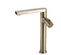 KDEGK Brushed Gold Tall Single Hole Basin Faucet: Single Handle Hot Cold Elevated Luxury Spout(D)