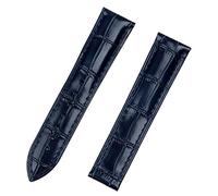 KDEGK Calfskin Genuine Bamboo Grain Leather Watch Band For Omega Strap Watch 300 DeVille Watchband Bracelet Logo(Blue Strap,20mm-Black Buckle)