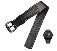 KDEGK Cowhide Leather Watch Band for Dietrich OTC-AO1 OT-3 Strap black 24mm bracelet Stomata Cowhide black wristwatches(Black yellow black)