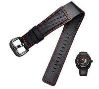 KDEGK Cowhide Leather Watch Band for Dietrich OTC-AO1 OT-3 Strap black 24mm bracelet Stomata Cowhide black wristwatches(Black red black)