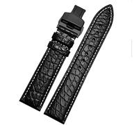 KDEGK Crocodile leather watchband for any brand wristband 16 17 18 19mm straps with folding clasp(Black white black,18mm)