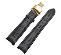 KDEGK Curved end men watchband straps for BL9002-37 05A BT0001-12E 01A brand watch genuine leather with butterfly buckle 20 21 22mm(BlackXgold clasp,20mm)