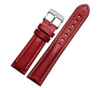 KDEGK For Classic General purpose plain weave watch Band Fashion brand strap 18mm 20mm 21mm 22mm genuine leahther wristband(Red-silver,21mm)