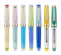 KDEGK Fountain Pen Customized Mixed Macaron Color Acrylic EF/F/M/Bent Nib Golden Trim with Converter Writing Pen(23,Bent(Curved) 1.0mm)