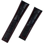 KDEGK Genuine Leather Bracelet Cowhide Watch Band 20mm 22m For Tag Strap For Heuer CARRERA Monaco AQUARACER Watchband Folding Buckle(Black red,20mm Black Buckle)