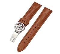 KDEGK Genuine leather watch strap 19MM 20MM 22MM Watchbands For Patek Philippe Wath bands With Stainless Steel Deploy Clasp Men Women(Light Brown Silver,20mm)