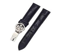 KDEGK Genuine leather watch strap 19MM 20MM 22MM Watchbands For Patek Philippe Wath bands With Stainless Steel Deploy Clasp Men Women(Black Silver clasp,19mm)