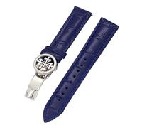KDEGK Genuine leather watch strap 19MM 20MM 22MM Watchbands For Patek Philippe Wath bands With Stainless Steel Deploy Clasp Men Women(Blue Silver clasp,22mm)
