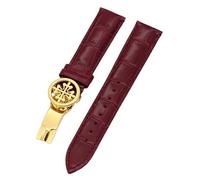 KDEGK Genuine leather watch strap 19MM 20MM 22MM Watchbands For Patek Philippe Wath bands With Stainless Steel Deploy Clasp Men Women(Red Golden clasp,20mm)