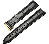 KDEGK Genuine Leather Watch Strap for Omega Watch Seamaster wristband 19mm 20mm 22mm Deployant Clasp Black Brown Watchband Bracelet(Black gold,18mm)