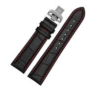 KDEGK Genuine leather watchband for Mido Multifort M005 Series M005930 wristband 23mm withstainless steel butterfly buckle(Black red silver,20mm)