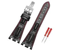 KDEGK Leather Watch Band Men Suitable For AP Abbey Royal Oak AP15710 15703 Leather Notched Watch Chain 28mm(Black red,Gold Buckle)