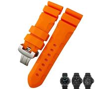 KDEGK Nature Rubber 24mm Watch Band For Panerai Submersible Luminor PAM Black Blue Red Orange Strap Butterfly Clasp(Orange Butterfly,24mm Black)