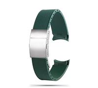KDEGK Rubber Silicone Watch Strap Waterproof Watchband 21MM For Longines L3.742/644 strap Conquest HydroConquest L3 Black Accessories(Green silver buckle)