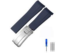 KDEGK Rubber Silicone Watchband 20mm 21mm For Rolex submariner daytona DEEPSEA Oysterflex Watches Band GMT bracelet watch(Blue Silver,20mm)