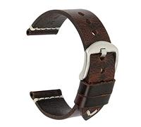 KDEGK Vintage cowhide handmade watch strap wrist band 20mm 21mm 22mm 23mm 24mm watch band(Dark brown silver,21mm)